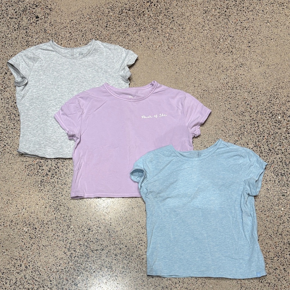 Athleta Girls Short Sleeve Tees - Lavender, Light Blue, Heather Gray